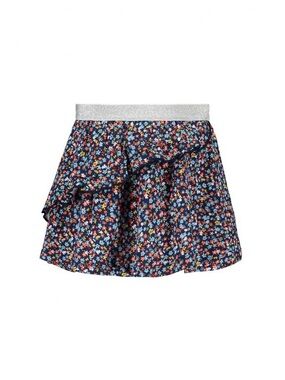 Girls Navy Floral Skirt with Silver Elastic Waistband